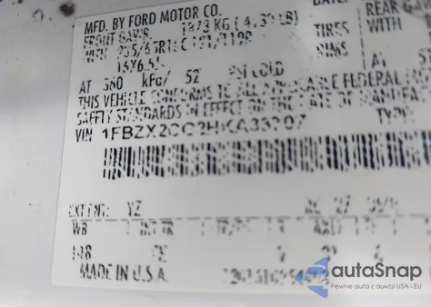 2017 Ford Transit-350 Xlt из США, поврежденный, VIN 1FBZX2CG2HKA33707